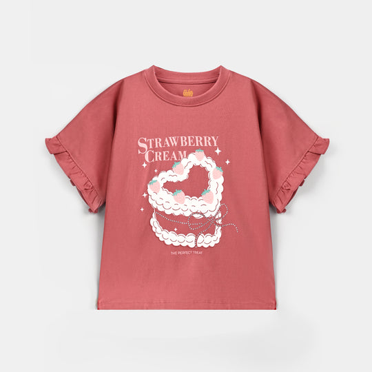 Girls Cotton Jersey T-Shirt H/S Strawberry Cake-Rose