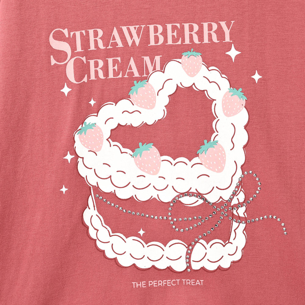 Girls Cotton Jersey T-Shirt H/S Strawberry Cake-Rose