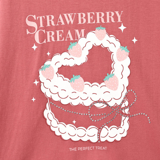 Girls Cotton Jersey T-Shirt H/S Strawberry Cake-Rose