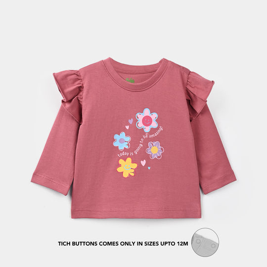 Infant Girls Cotton Jersey T-Shirt Full Sleeves Amazing Day - Rose Pink