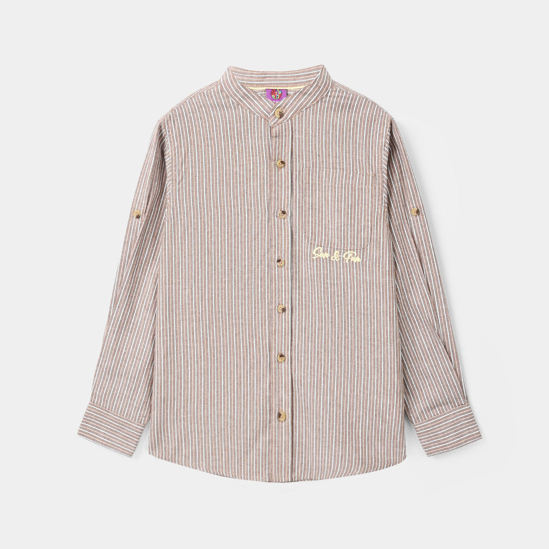 Boys Cotton Casual Shirt F/S Sun & Fun-BROWN