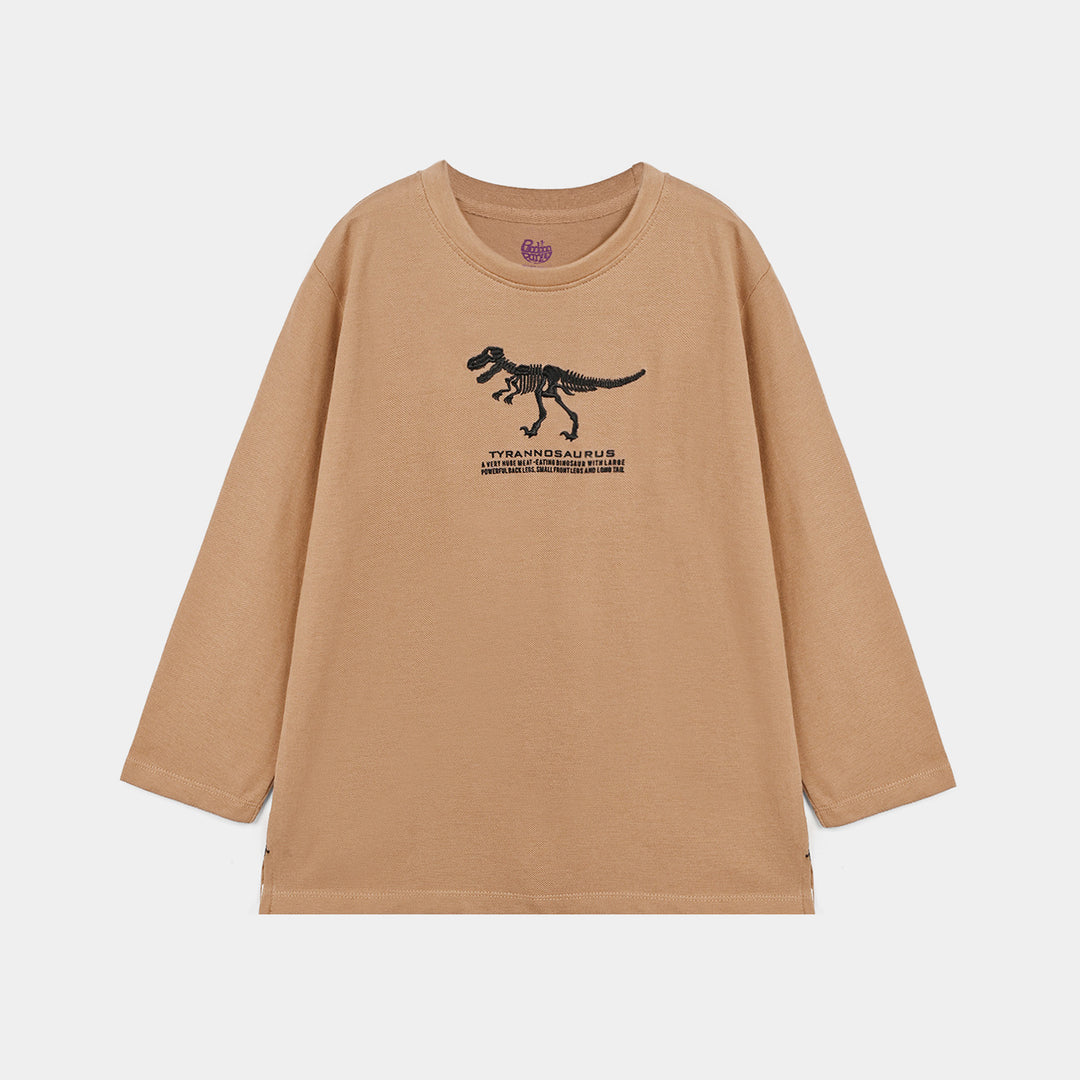 Boys Cotton PK T-Shirt Tyrannosaurus - Brown