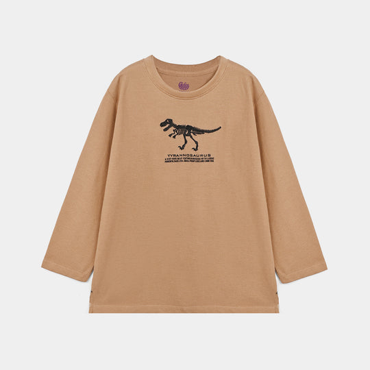 Boys Cotton PK T-Shirt Tyrannosaurus - Brown