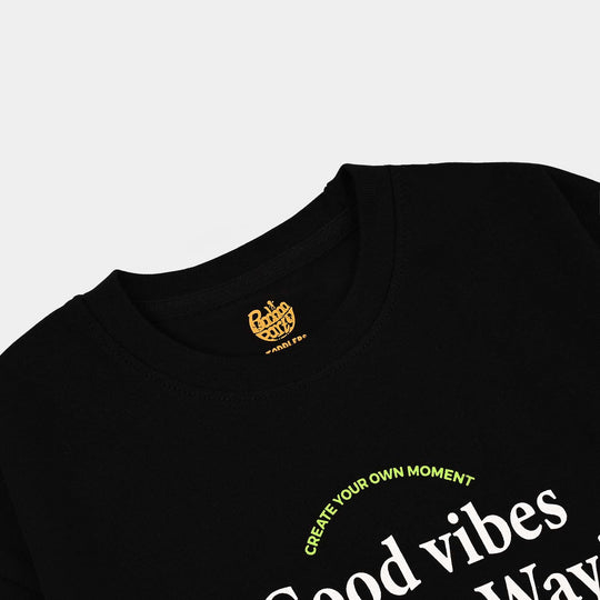 Boys Cotton Jersey T-Shirt Good Vibes - BLACK