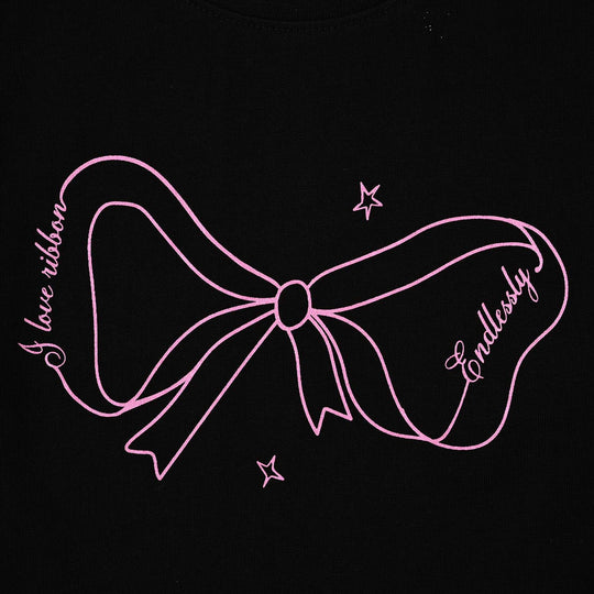 Girls Cotton Jersey T-Shirt I love Ribbons - BLACK