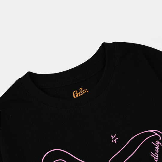 Girls Cotton Jersey T-Shirt I love Ribbons - BLACK