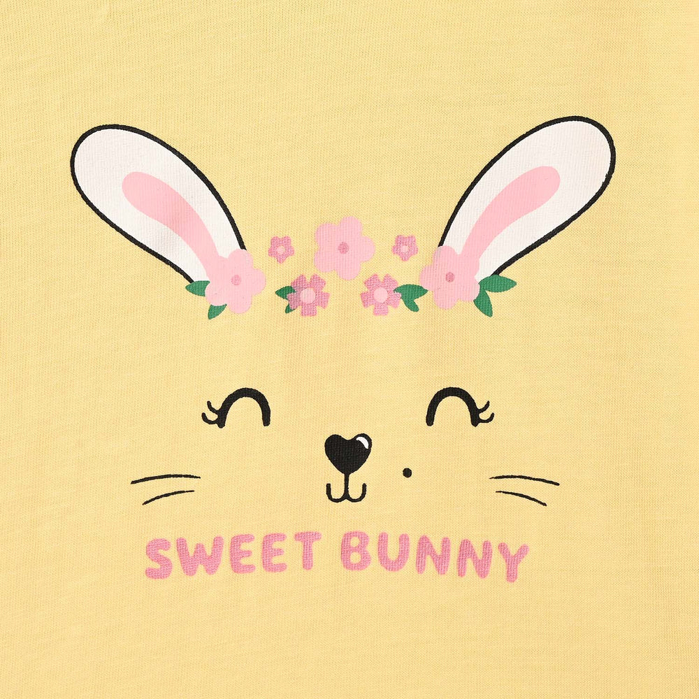 Infant Girls Cotton Jersey T-Shirt F/S Sweet Bunny-Gold.Haze