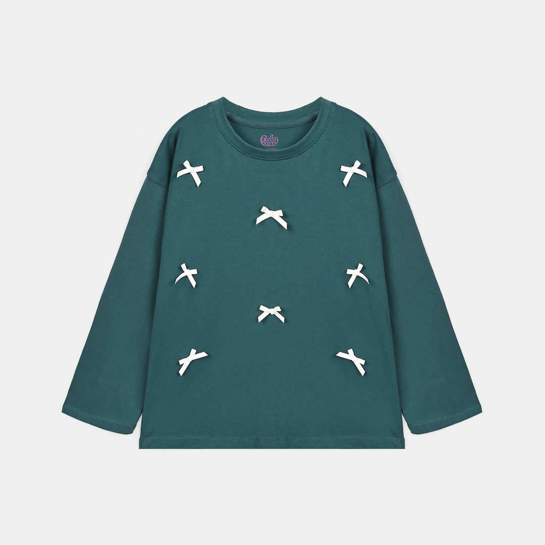 Girls Cotton Jersey T-Shirt Pearls With Bow