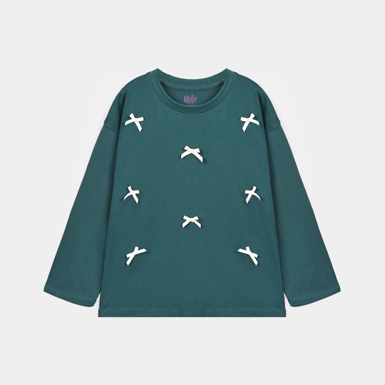 Girls Cotton Jersey T-Shirt Pearls With Bow