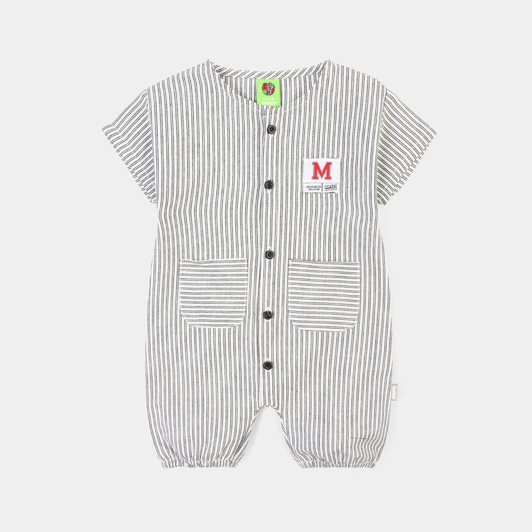 Infant Boys Yarn Dyed Woven Romper-White/Black