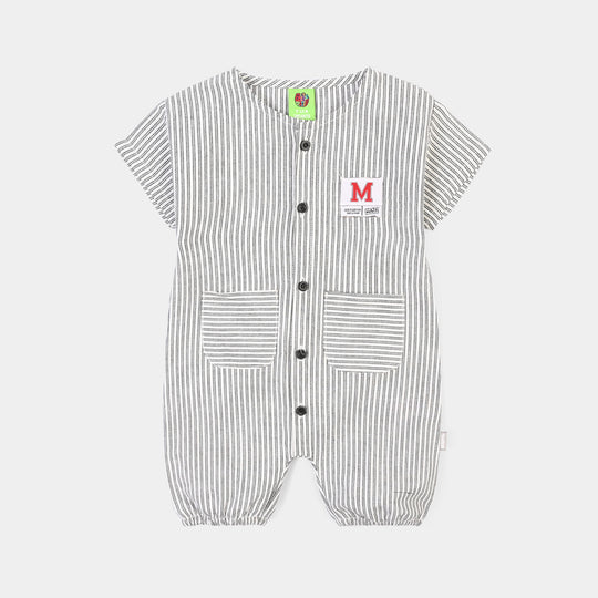 Infant Boys Yarn Dyed Woven Romper-White/Black