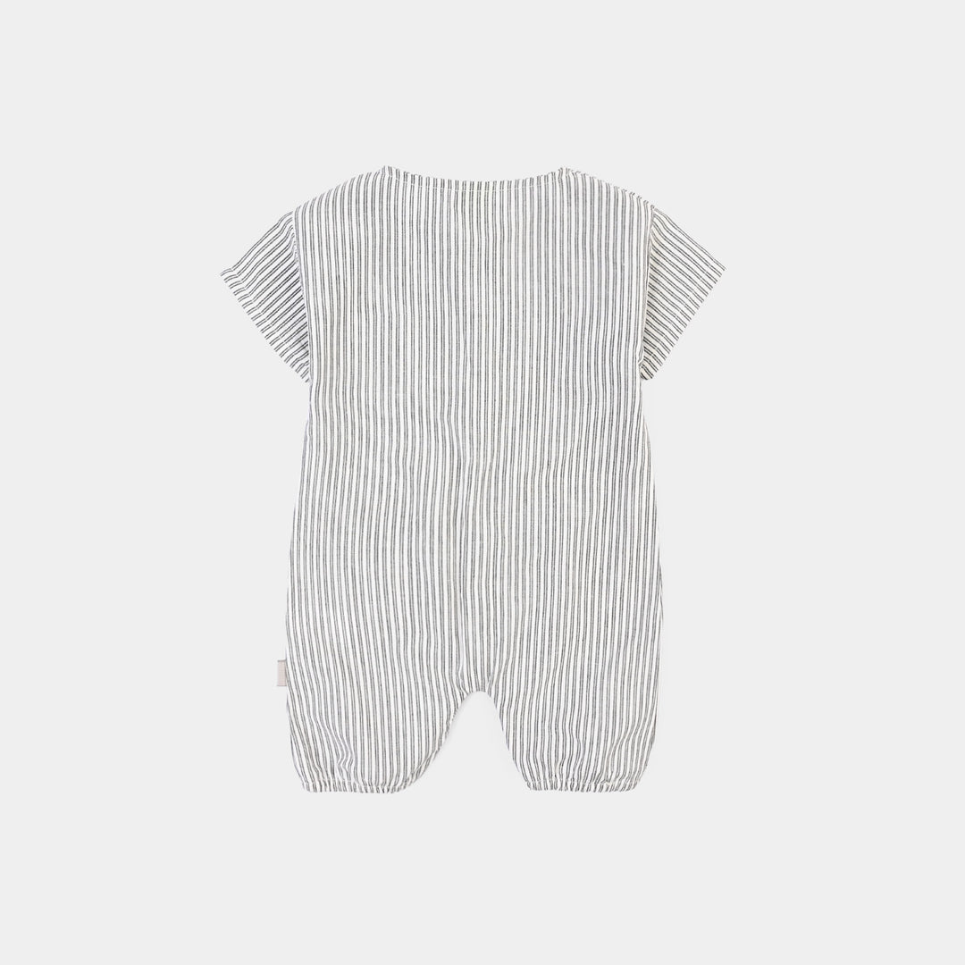 Infant Boys Yarn Dyed Woven Romper-White/Black