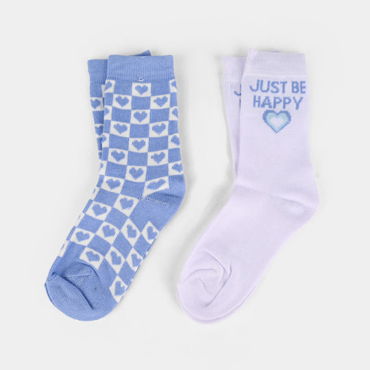 Girls Socks Pack Of 2 Just Be Happy Blue/White