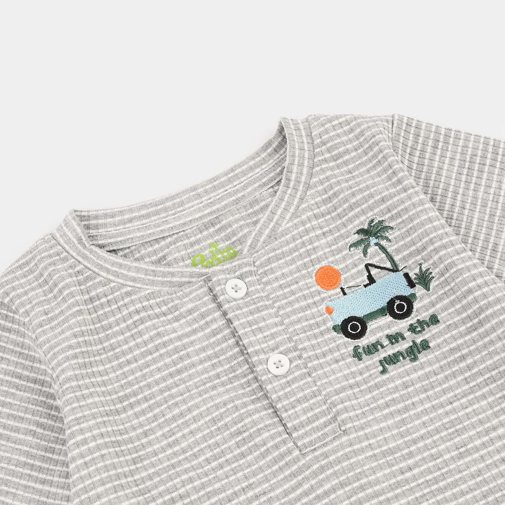 Infant Boys 2x1 Rib Romper Jungle Fun-GREY