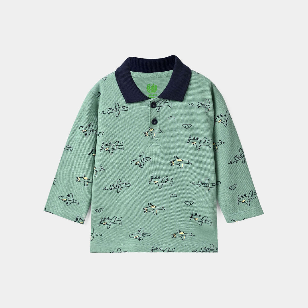 Infant Boys Cotton PK Polo F/S Airplane-Oil.Blue