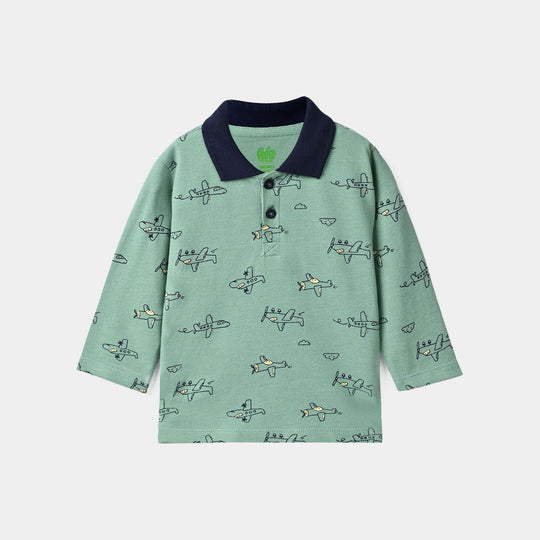 Infant Boys Cotton PK Polo F/S Airplane-Oil.Blue