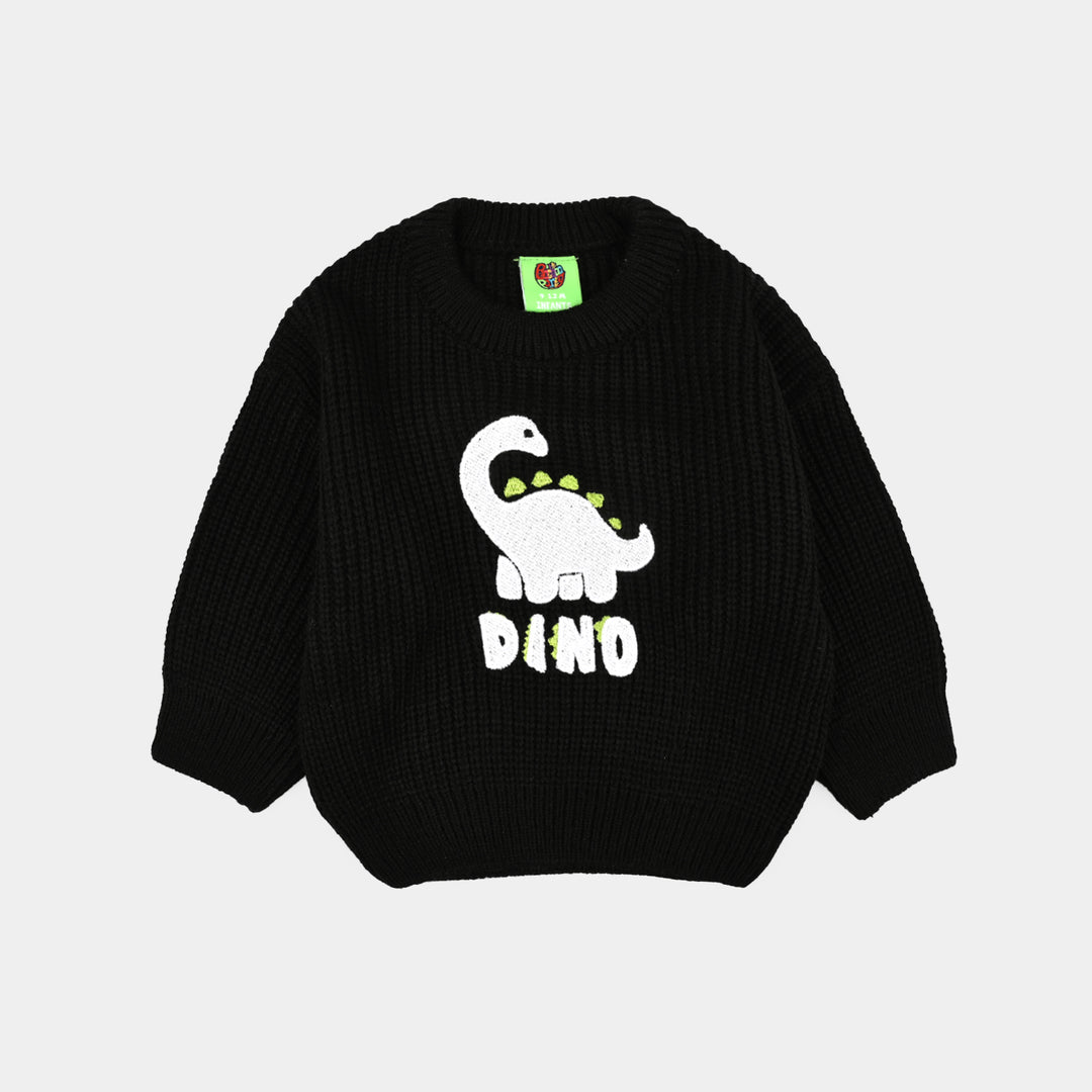 Infant Boys Acrylic Sweater-Dino Munch-BLACK