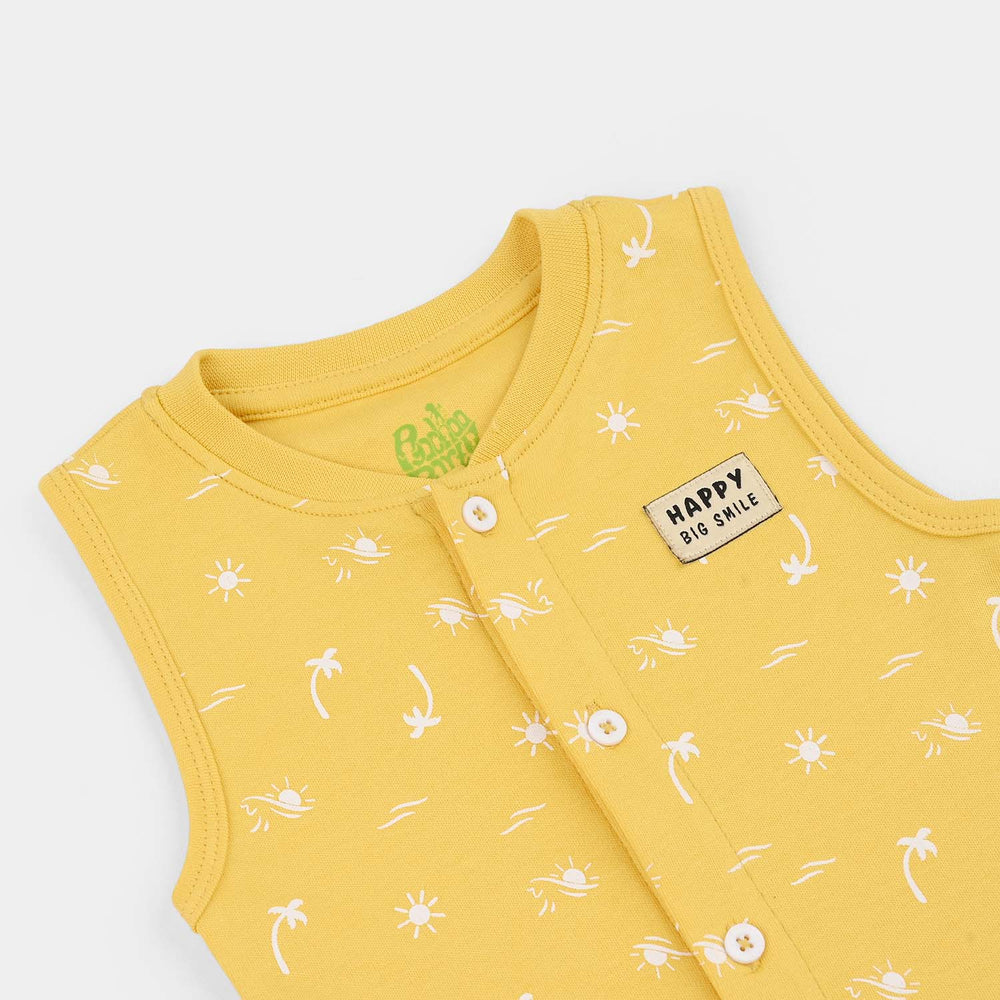 Infant Boys Cotton Interlock Romper Palm Tree-Yellow