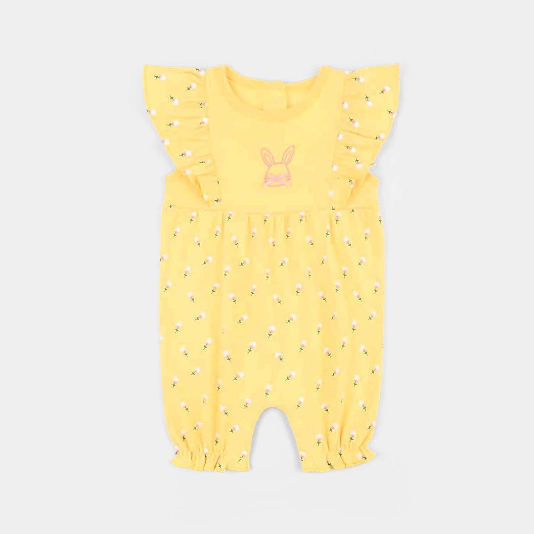 Infant Girls Cotton Interlock Romper Rabbit Dove-Yellow