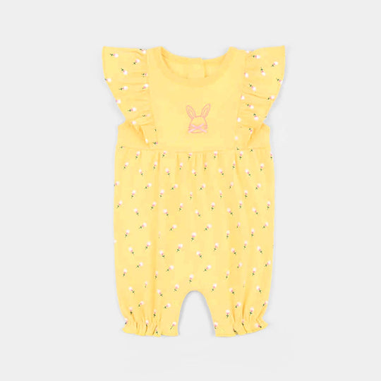 Infant Girls Cotton Interlock Romper Rabbit Dove-Yellow