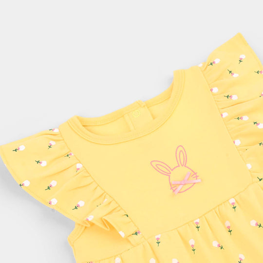 Infant Girls Cotton Interlock Romper Rabbit Dove-Yellow