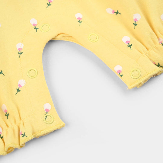 Infant Girls Cotton Interlock Romper Rabbit Dove-Yellow