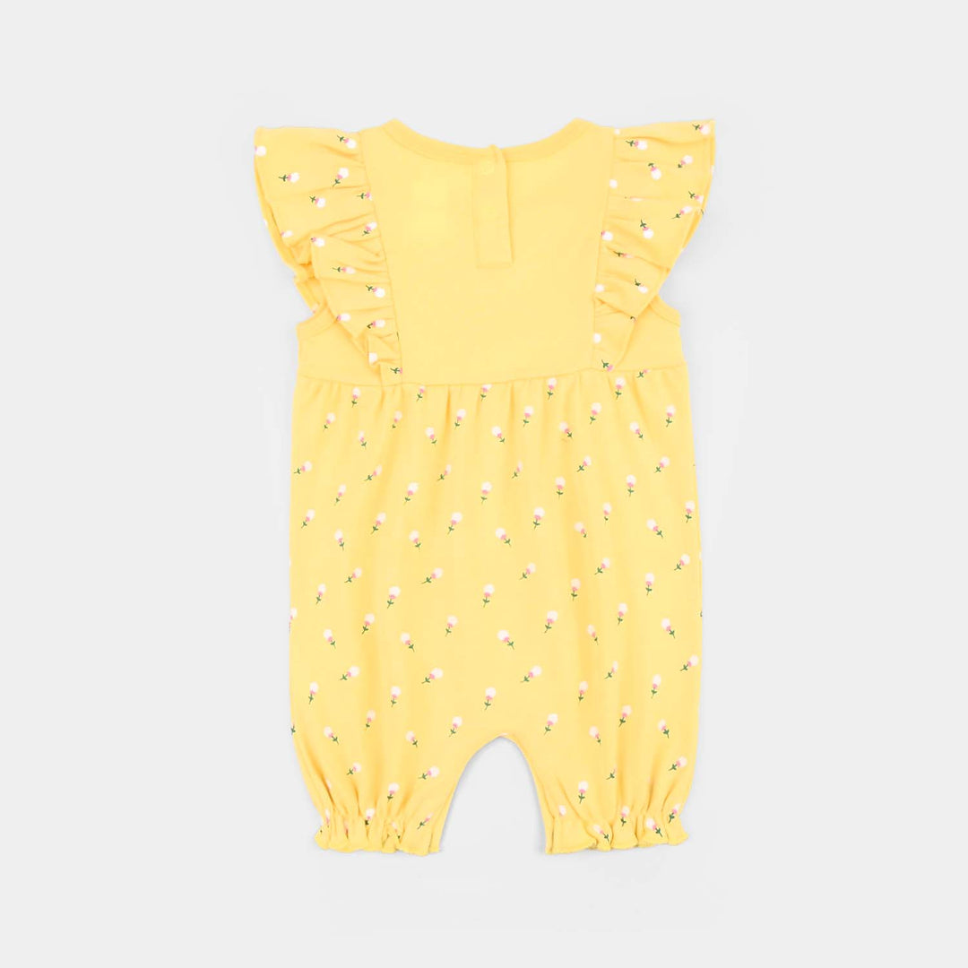 Infant Girls Cotton Interlock Romper Rabbit Dove-Yellow