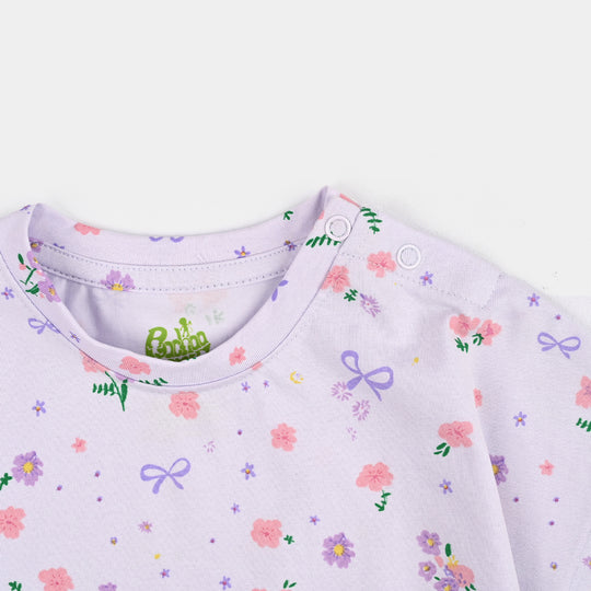 Infant Girls Cotton Interlock T Shirt Purple Flower-LT.Purple