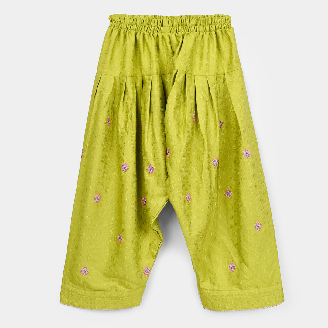 Girls Raw Silk 2Pcs Artistic - Olive Green