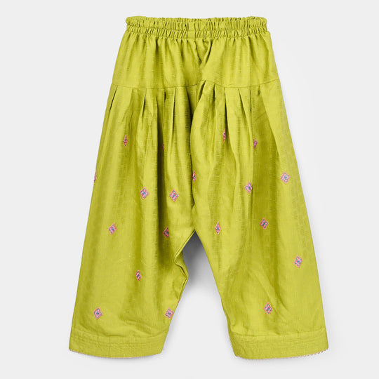 Girls Raw Silk 2Pcs Artistic - Olive Green