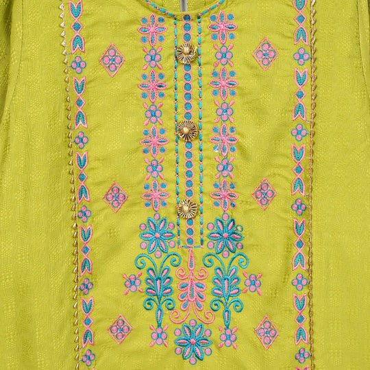 Girls Raw Silk 2Pcs Artistic - Olive Green