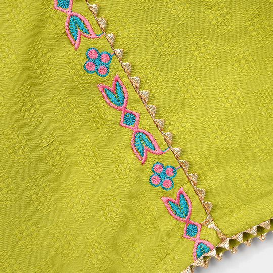Girls Raw Silk 2Pcs Artistic - Olive Green