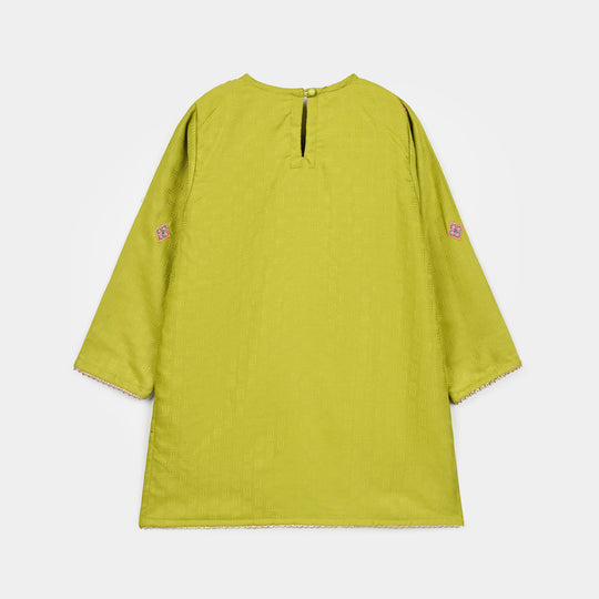 Girls Raw Silk 2Pcs Artistic - Olive Green