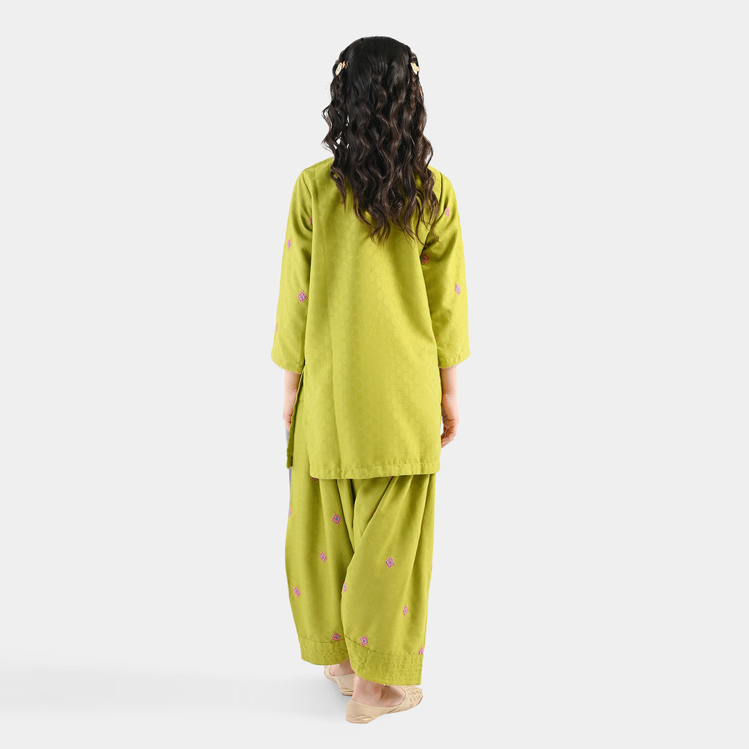 Girls Raw Silk 2Pcs Artistic - Olive Green