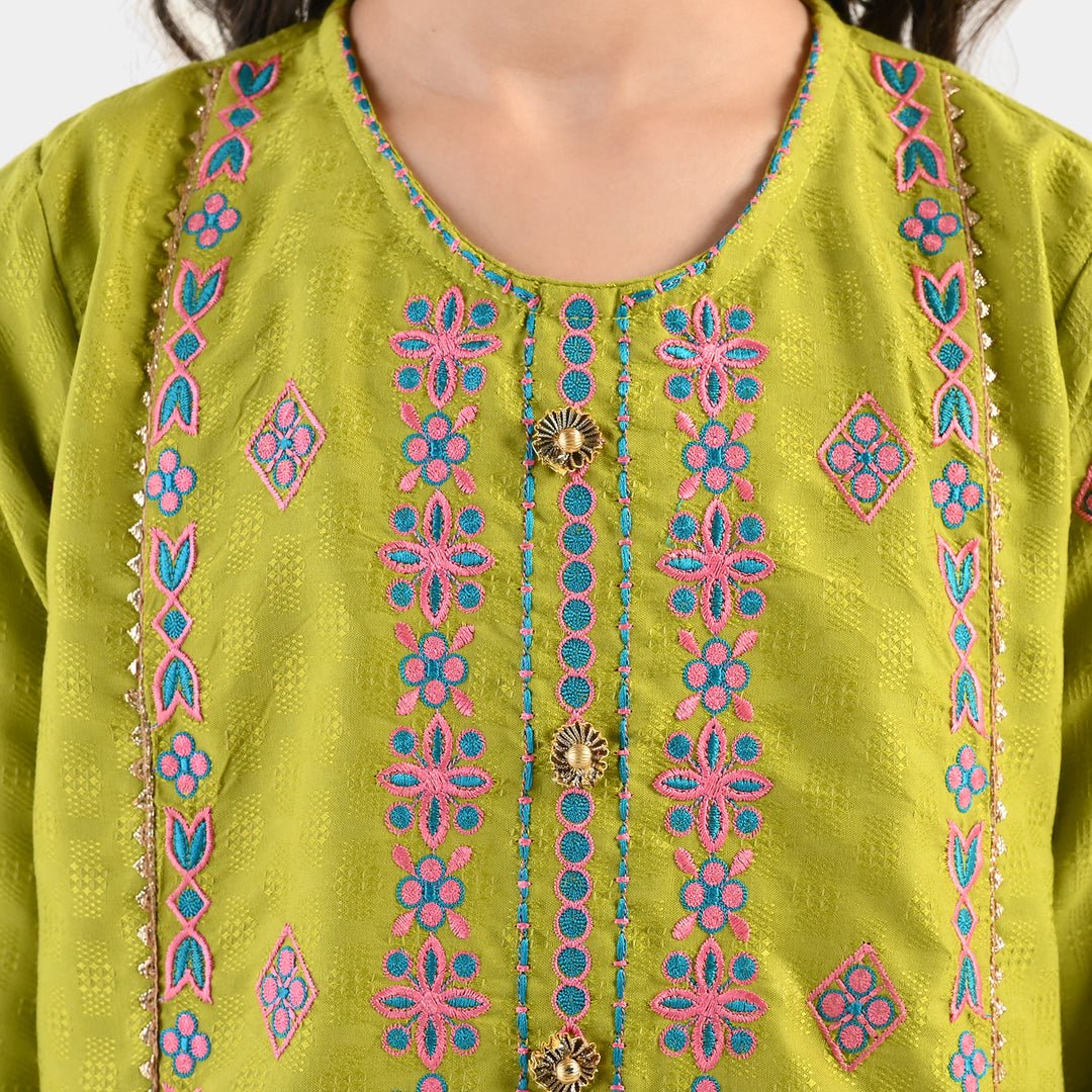 Girls Raw Silk 2Pcs Artistic - Olive Green