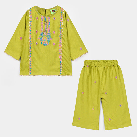 Infant Girls Raw Silk 2Pcs Artistic-Olive.Green