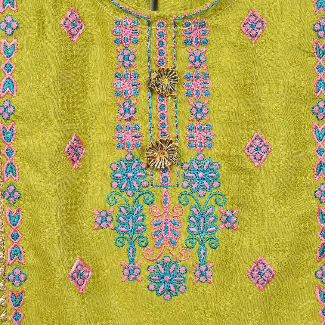 Infant Girls Raw Silk 2Pcs Artistic-Olive.Green