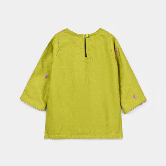 Infant Girls Raw Silk 2Pcs Artistic-Olive.Green