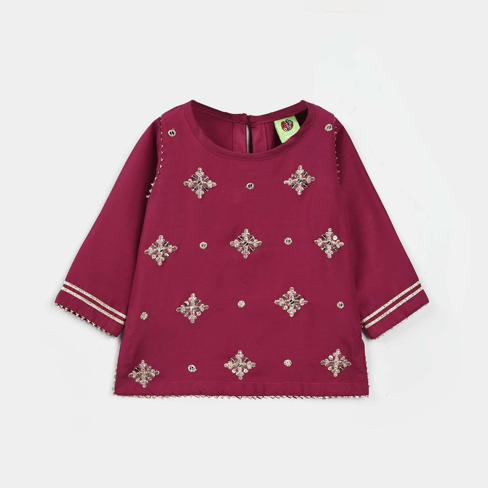 Infant Girls Raw Silk 2Pcs Chanda - Burgundy