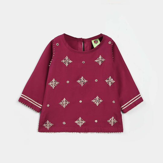 Infant Girls Raw Silk 2Pcs Chanda - Burgundy