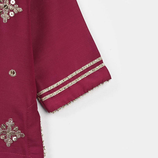 Infant Girls Raw Silk 2Pcs Chanda - Burgundy