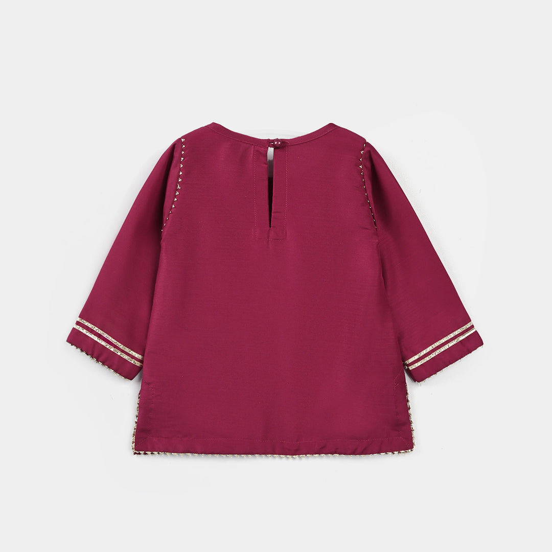 Infant Girls Raw Silk 2Pcs Chanda - Burgundy