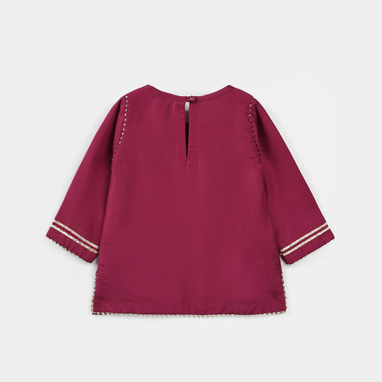 Infant Girls Raw Silk 2Pcs Chanda - Burgundy