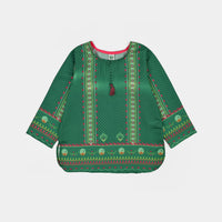 Girls Poly Lawn Casual Top Panel Flags-Green