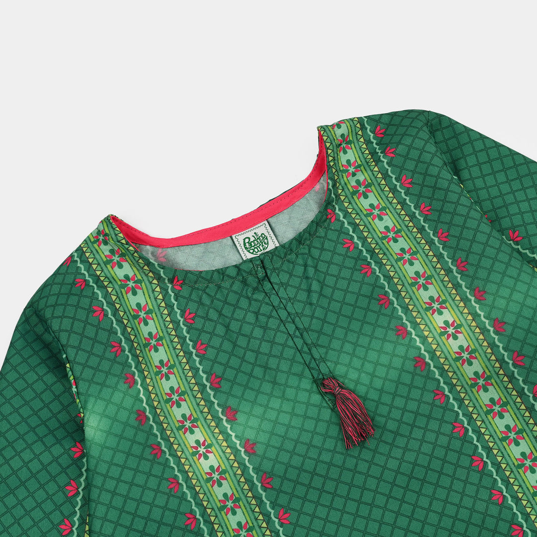 Girls Poly Lawn Casual Top Panel Flags-Green