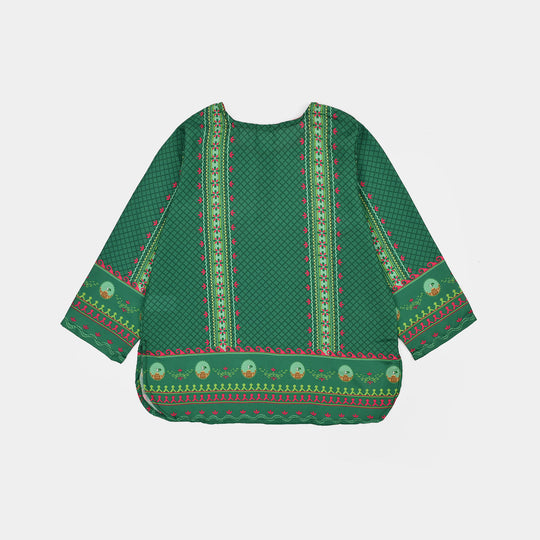 Girls Poly Lawn Casual Top Panel Flags-Green