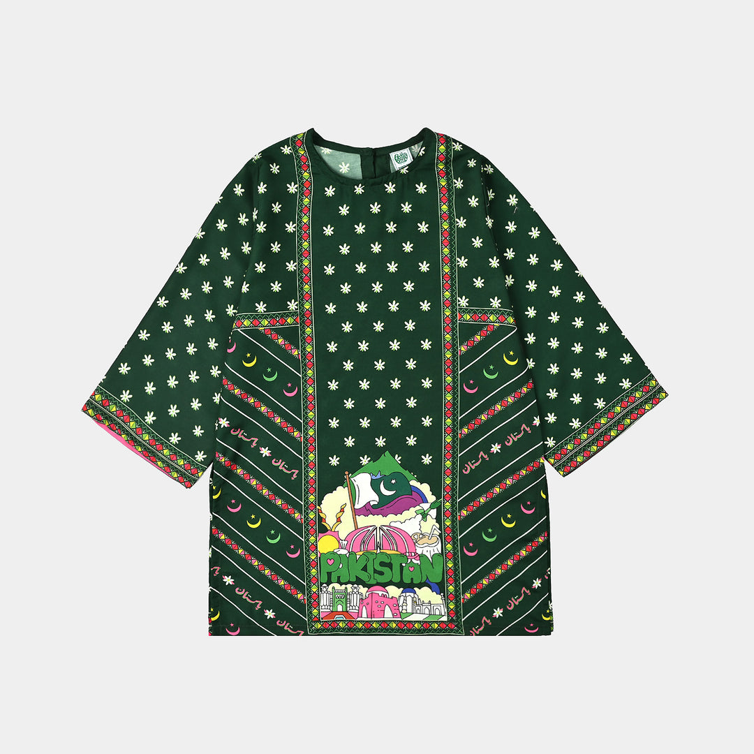Girls Poly Lawn Printed Kruti Jasmine-Green