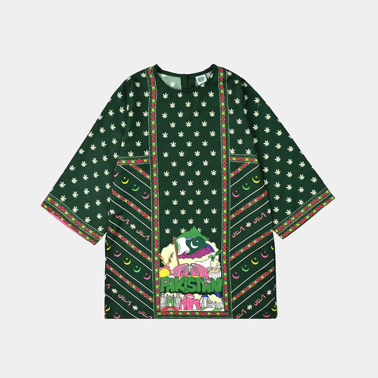 Girls Poly Lawn Printed Kruti Jasmine-Green