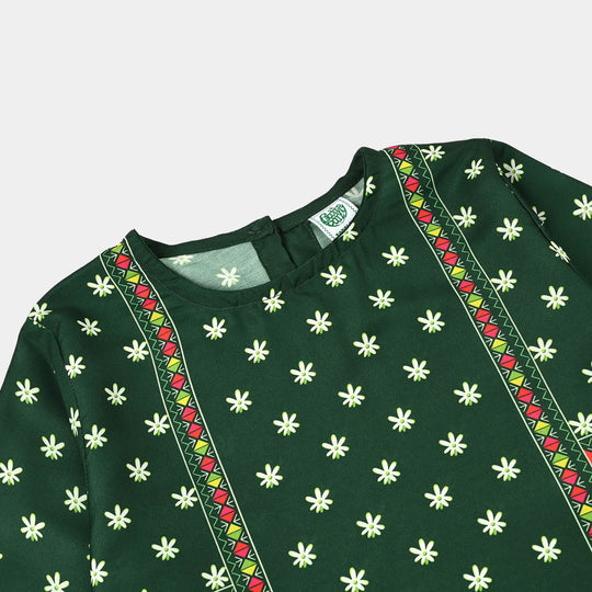 Girls Poly Lawn Printed Kruti Jasmine-Green