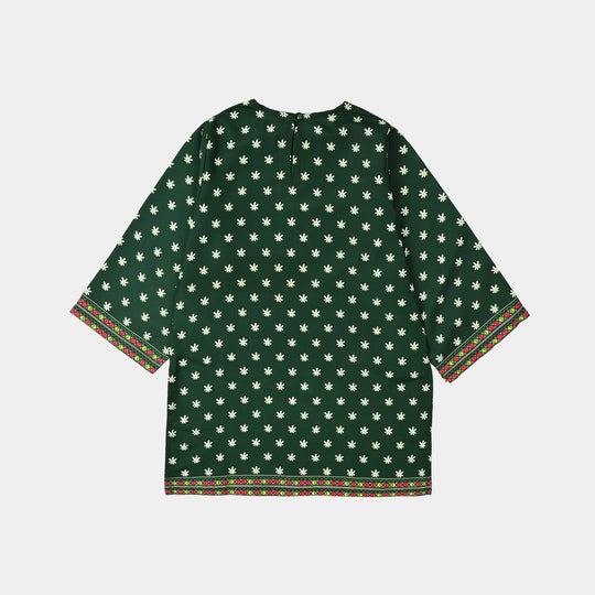 Girls Poly Lawn Printed Kruti Jasmine-Green